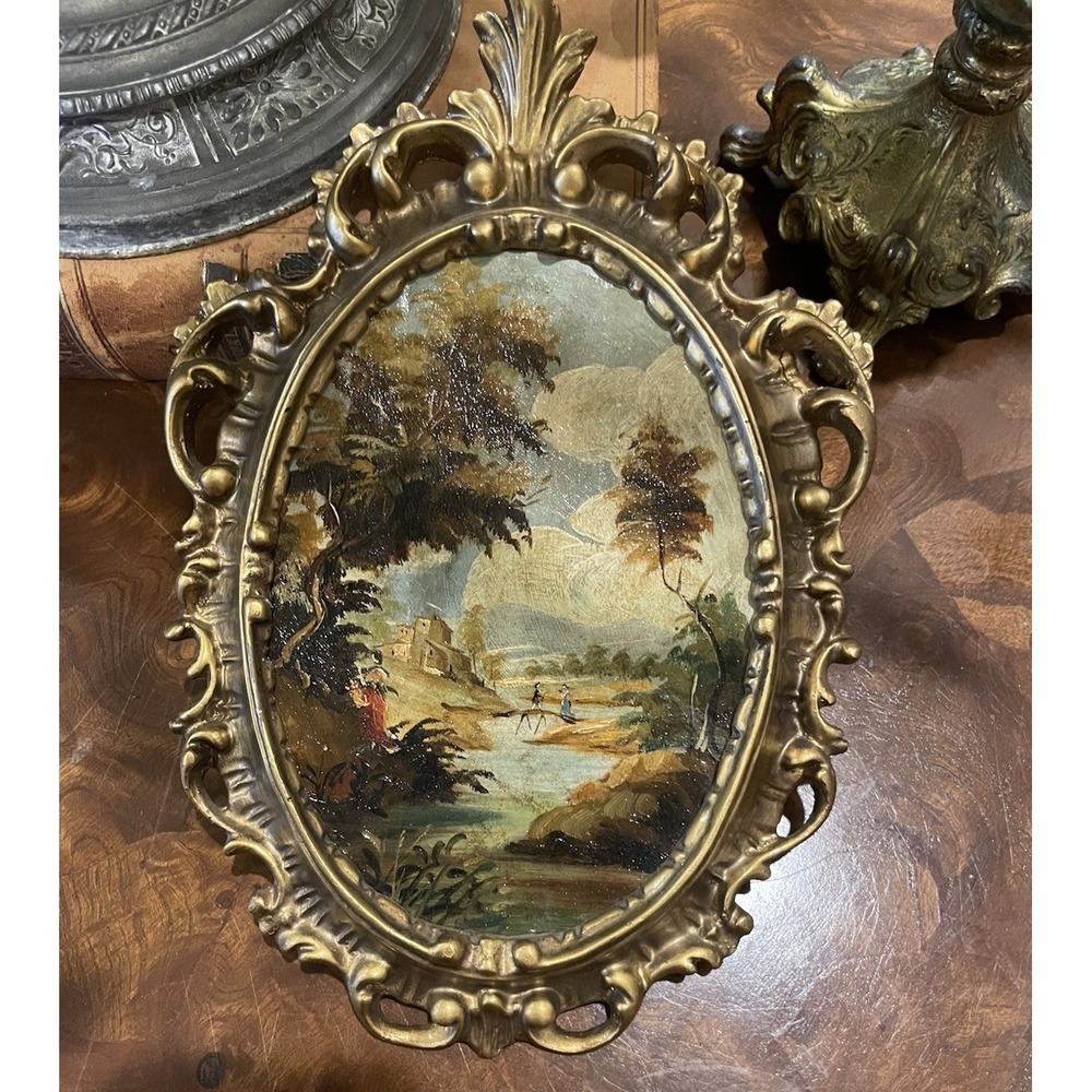 Vtg Ornate Hand Painted Oil by V. Guidotti Italian Florentine Landscape I - Picture 4 of 10